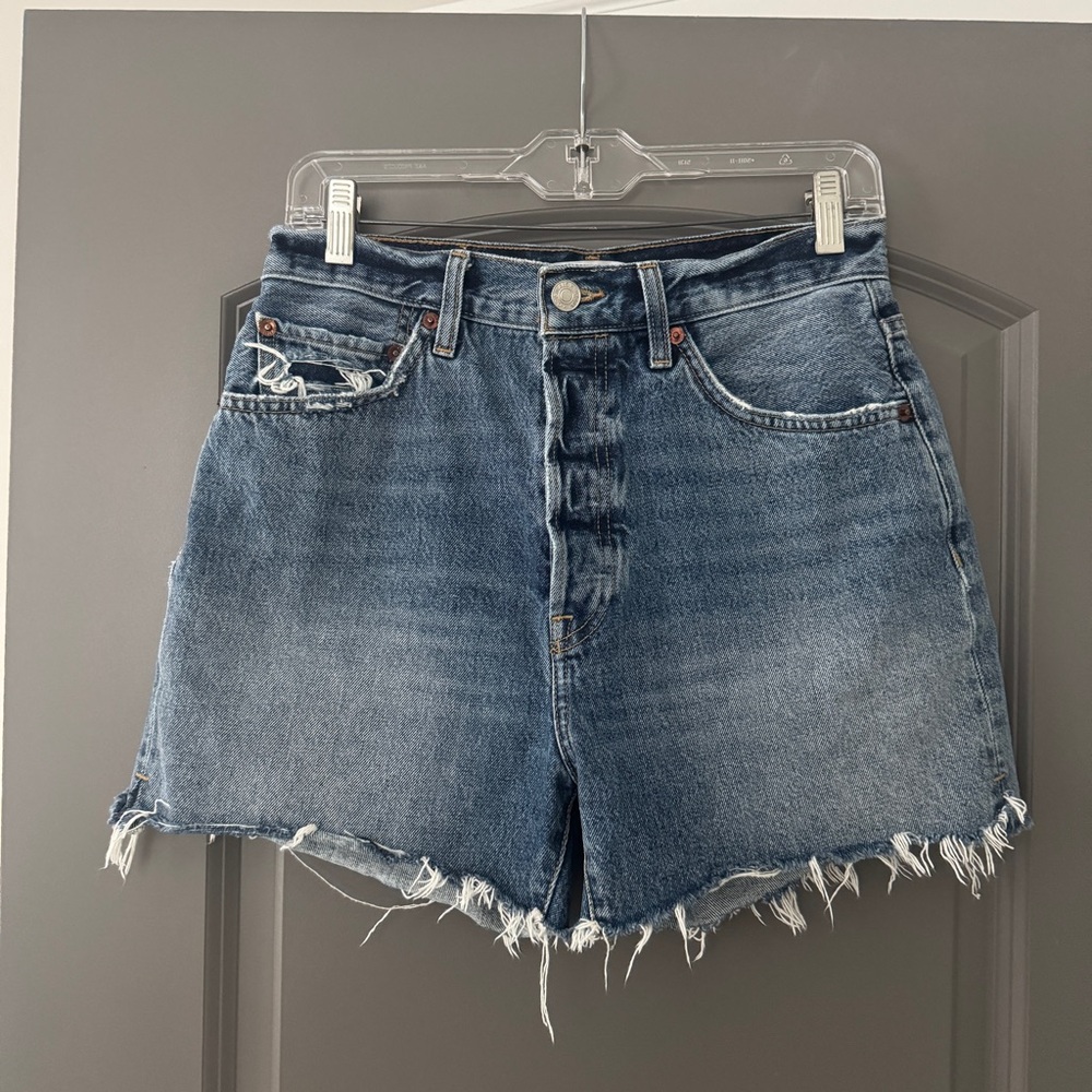 Re/Done Distressed High-Rise 50s Cutoff Denim Shorts - Blue